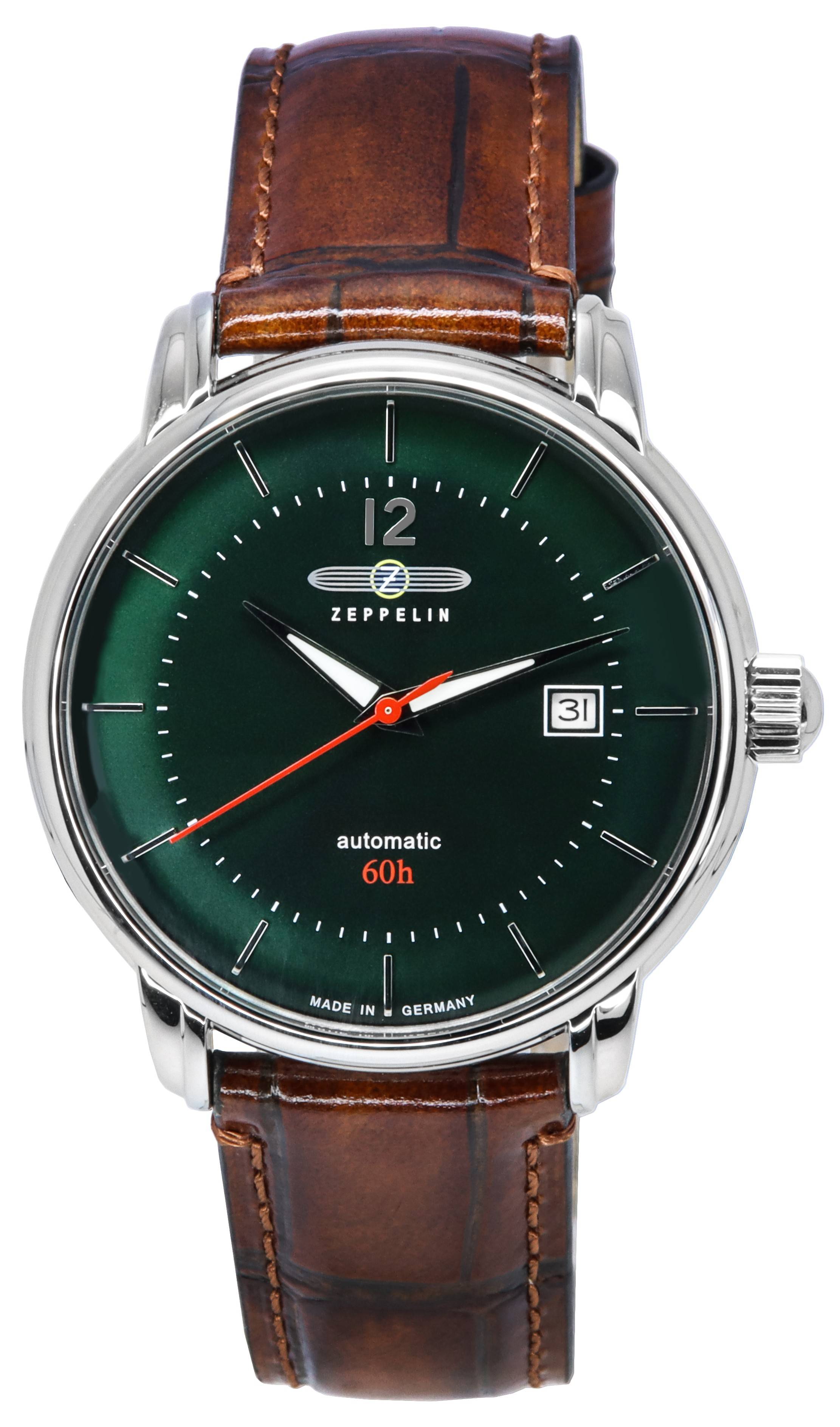Zeppelin LZ 120 Bodensee Leather Strap Dark Green Dial Automatic 81604 Men's Watch - Prestige Stones