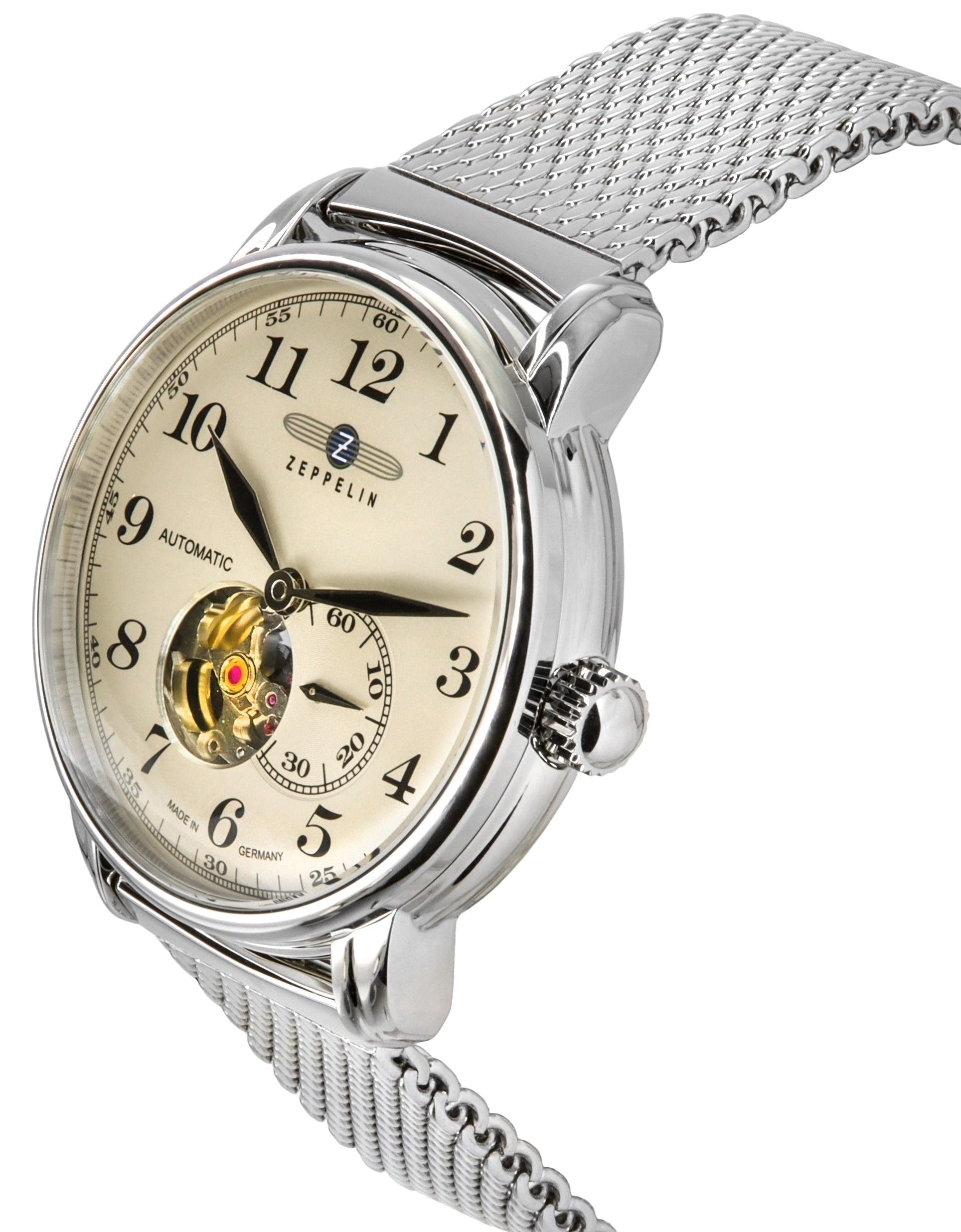 Zeppelin LZ 127 Graf Stainless Steel Open Heart Beige Dial Automatic 7666M5 Men's Watch - Prestige Stones