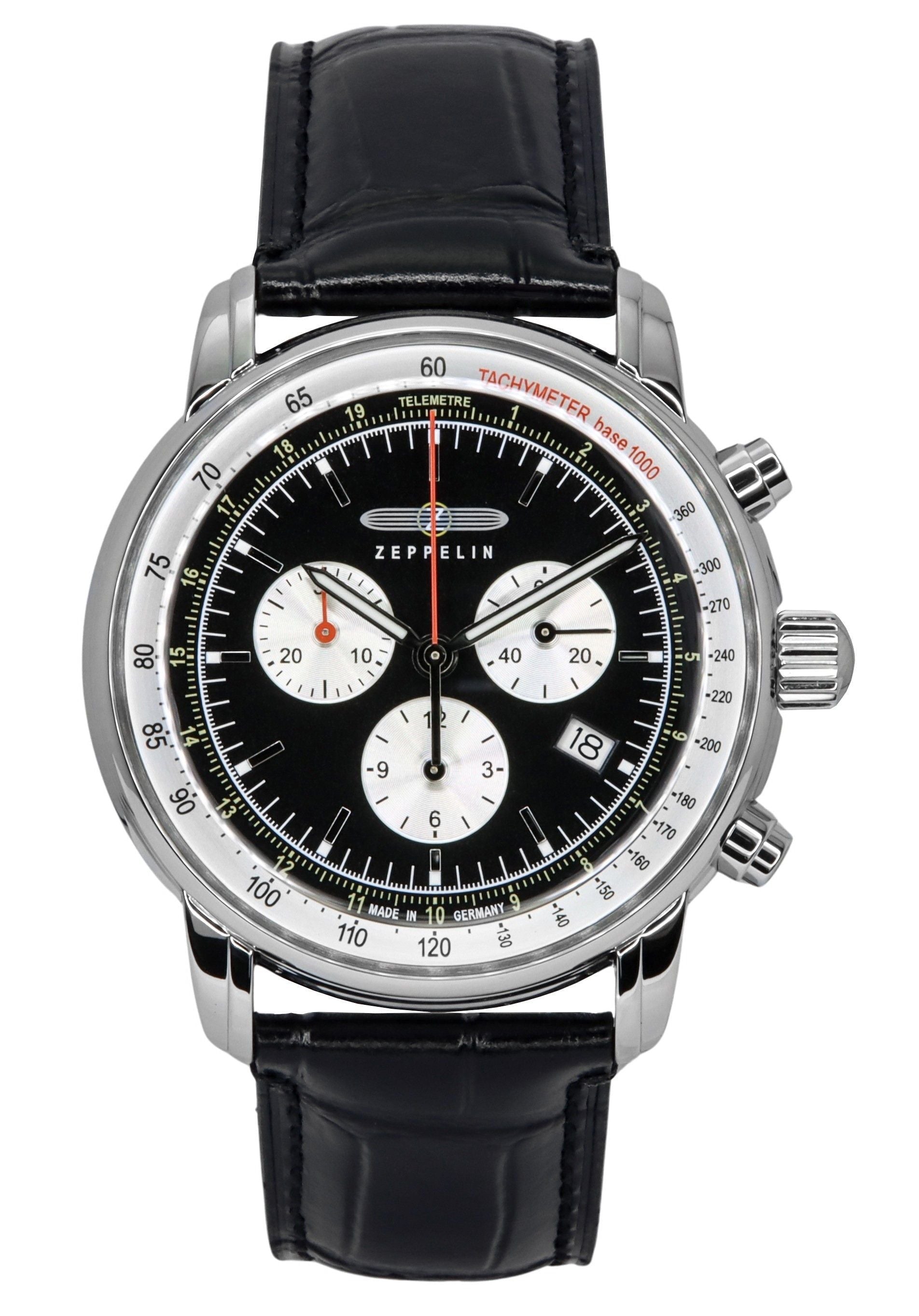 Zeppelin LZ 14 Marine Chronograph Leather Strap Black Dial Quartz 88882 Men's Watch - Prestige Stones
