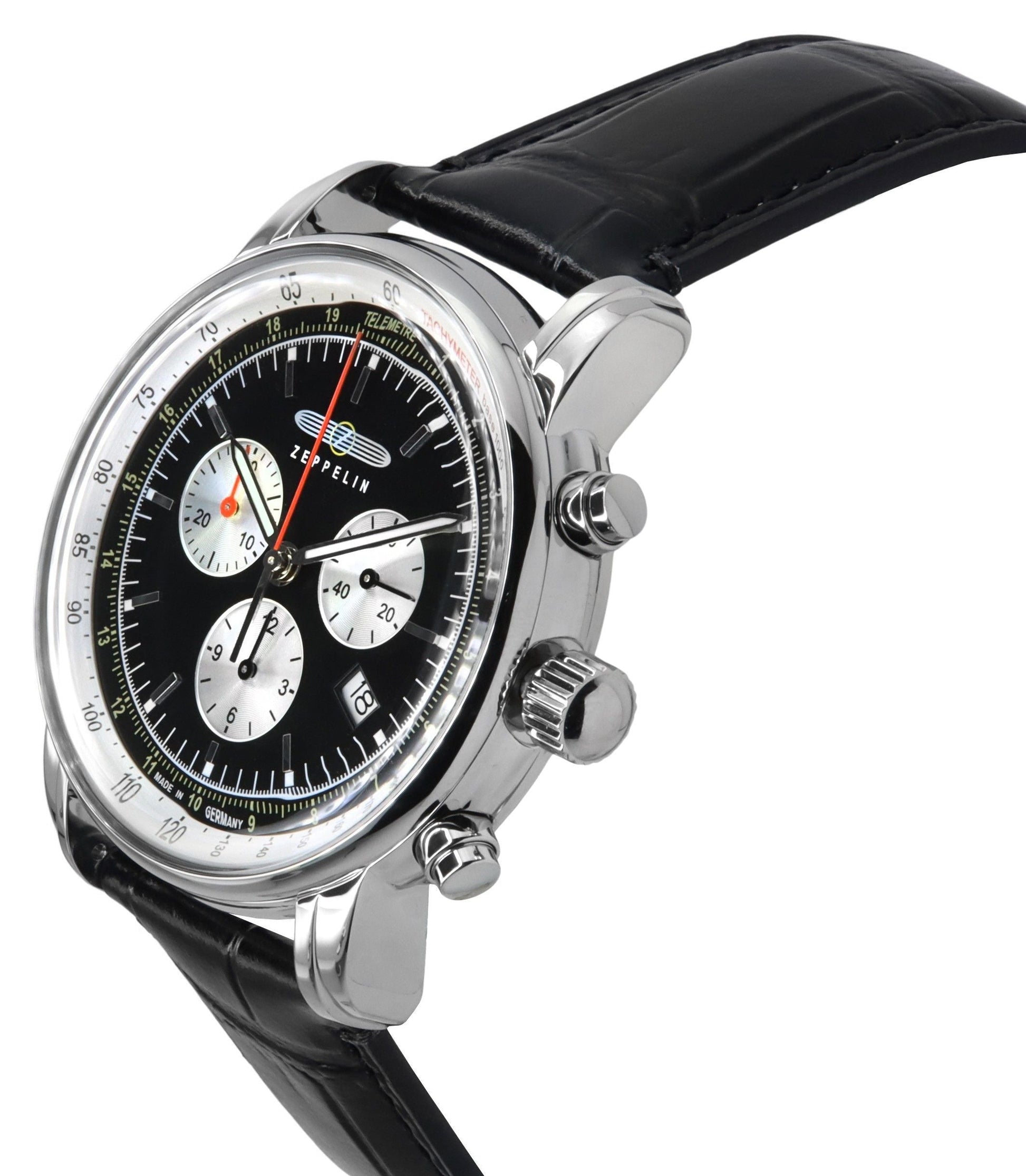 Zeppelin LZ 14 Marine Chronograph Leather Strap Black Dial Quartz 88882 Men's Watch - Prestige Stones