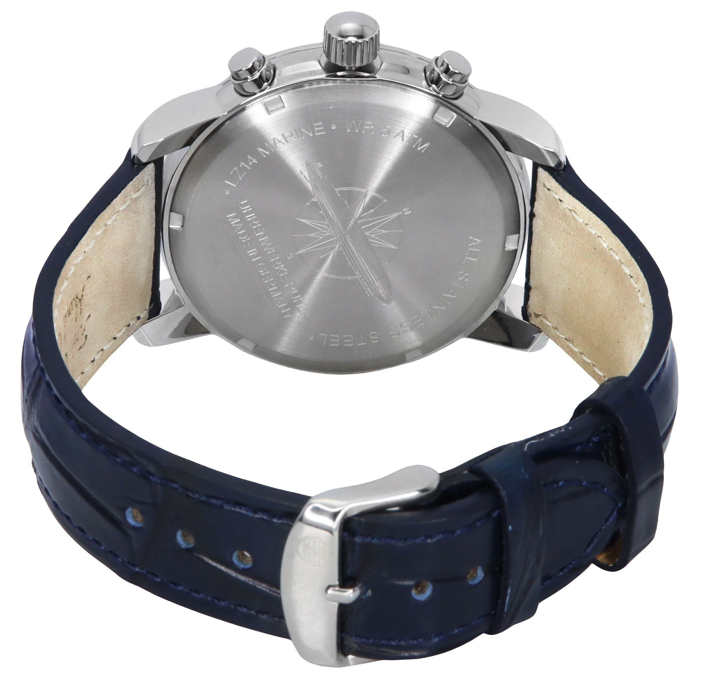 Zeppelin LZ 14 Marine Chronograph Leather Strap Blue Dial Quartz 88883 Men's Watch - Prestige Stones