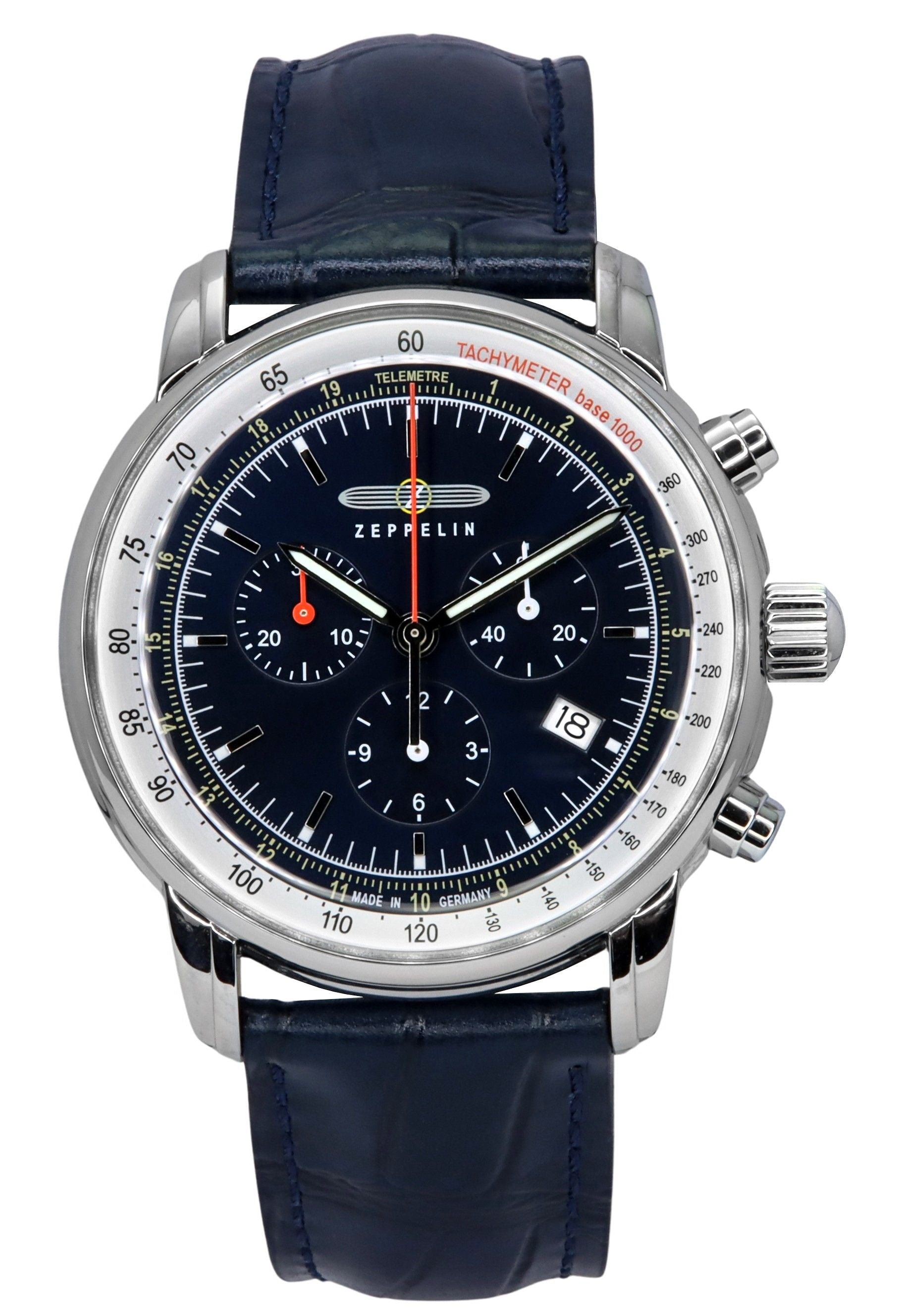 Zeppelin LZ 14 Marine Chronograph Leather Strap Blue Dial Quartz 88883 Men's Watch - Prestige Stones