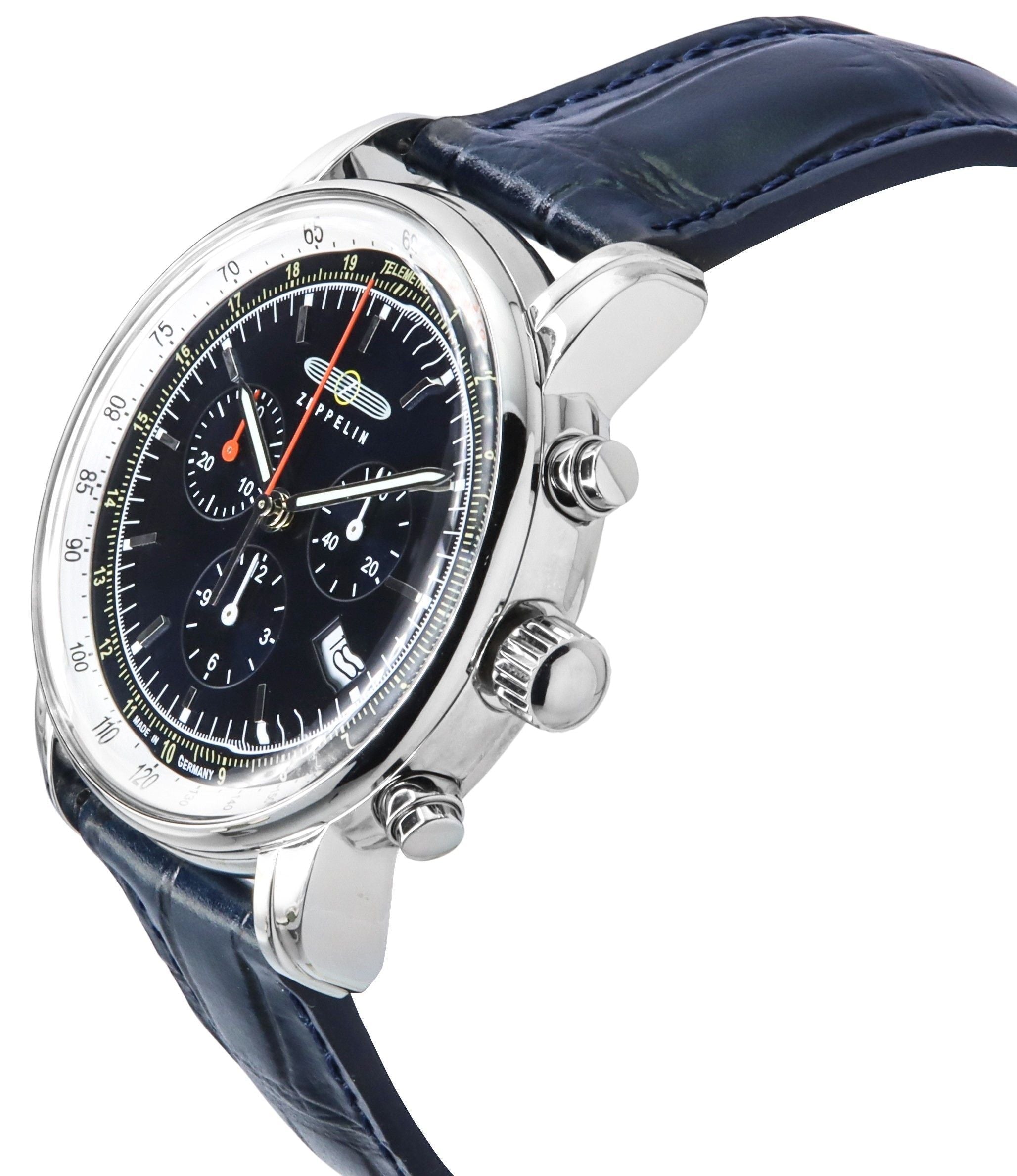 Zeppelin LZ 14 Marine Chronograph Leather Strap Blue Dial Quartz 88883 Men's Watch - Prestige Stones