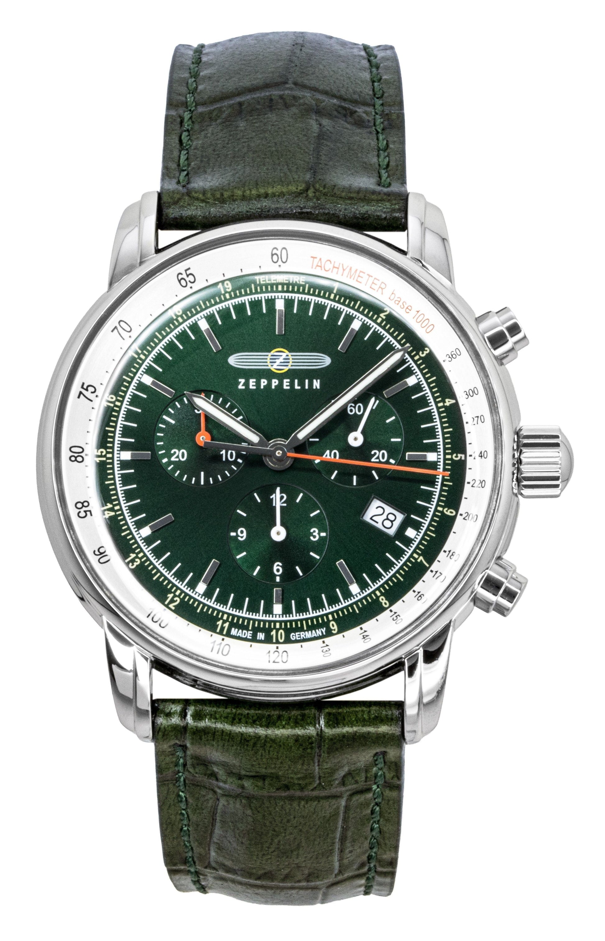 Zeppelin LZ 14 Marine Chronograph Leather Strap Green Dial Quartz 88884 Men's Watch - Prestige Stones