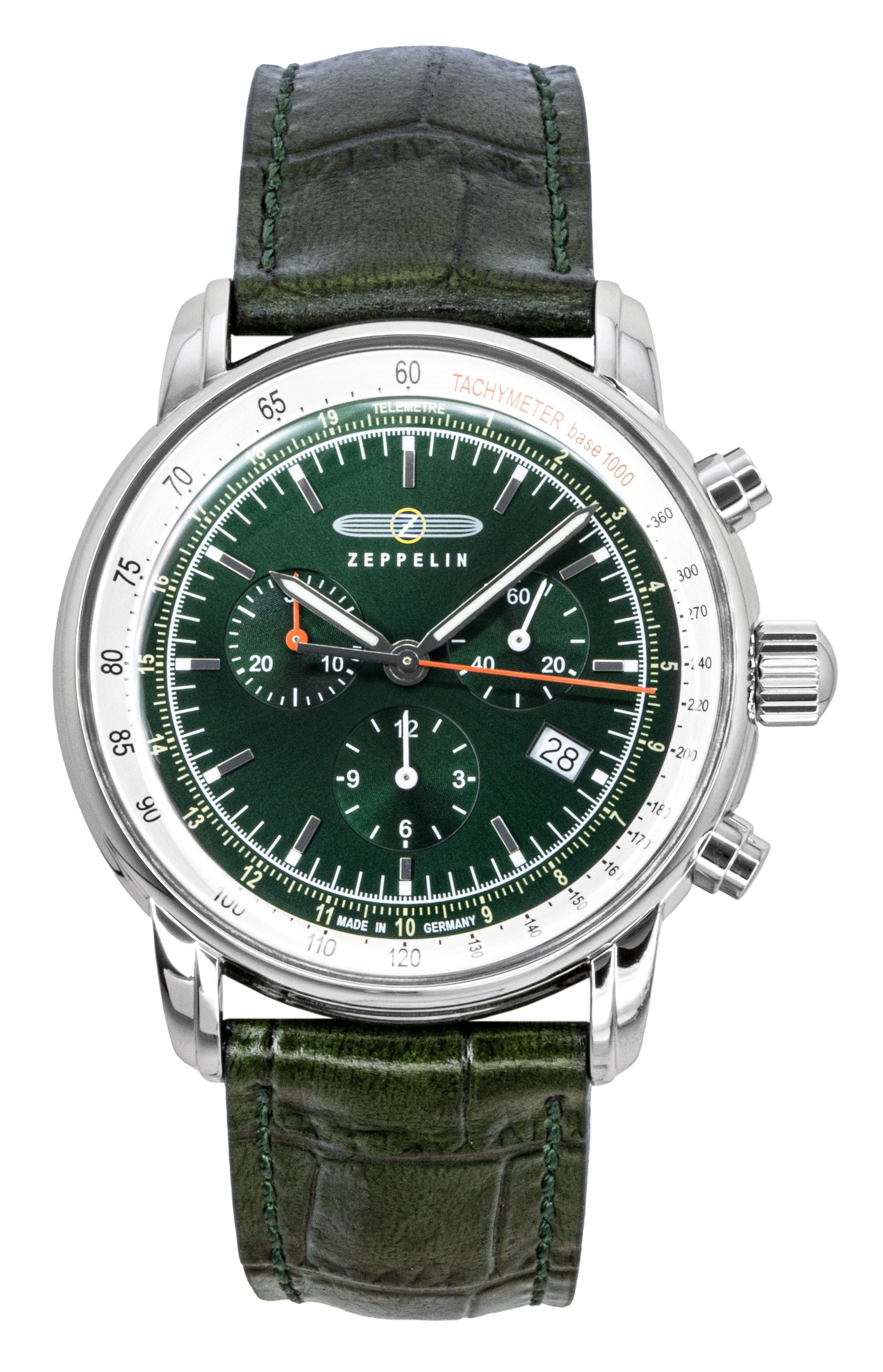 Zeppelin LZ 14 Marine Chronograph Leather Strap Green Dial Quartz 88884 Men's Watch - Prestige Stones