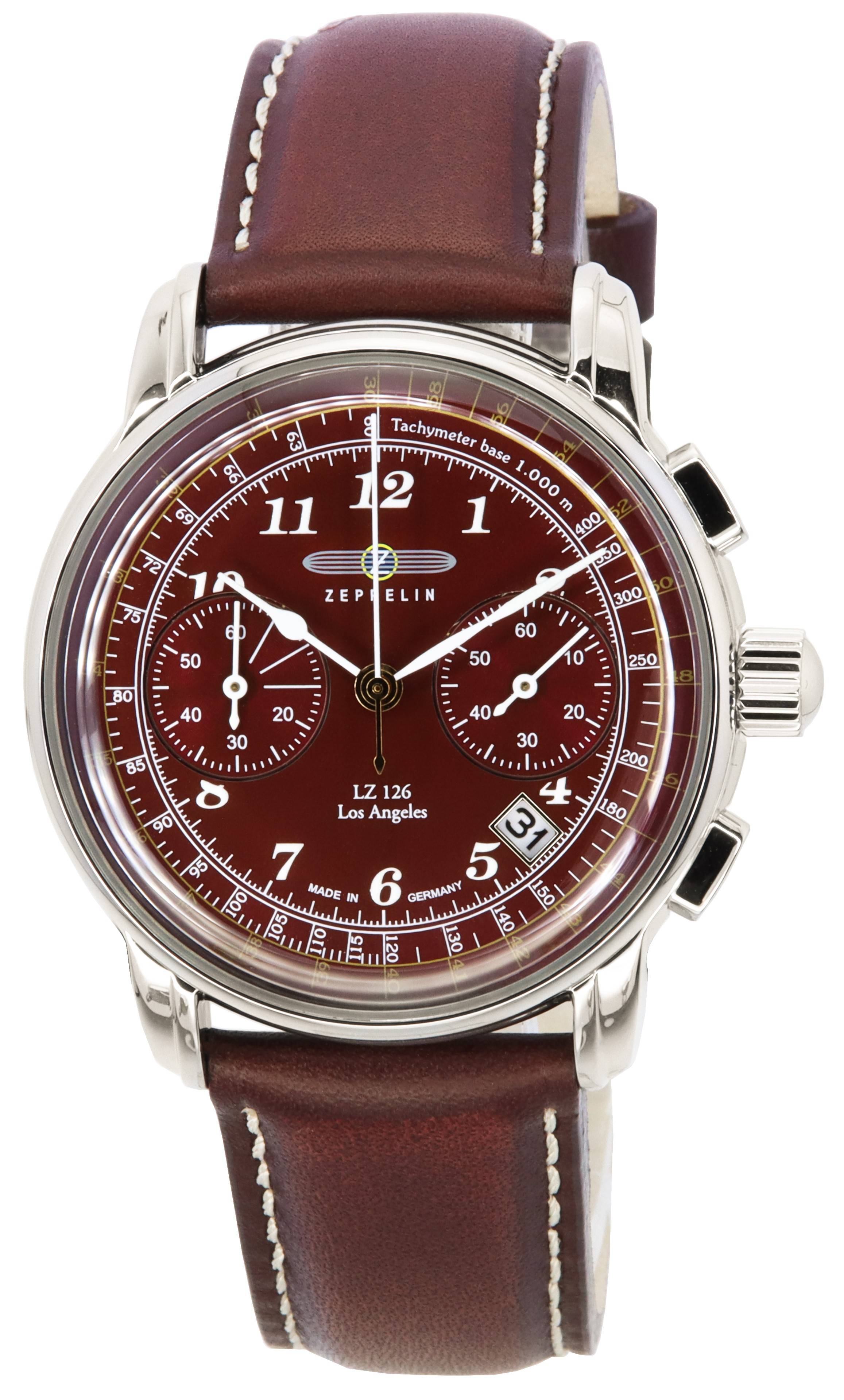 Zeppelin LZ126 Los Angeles Chronograph Burgundy Dial Quartz 76146 Men's Watch - Prestige Stones