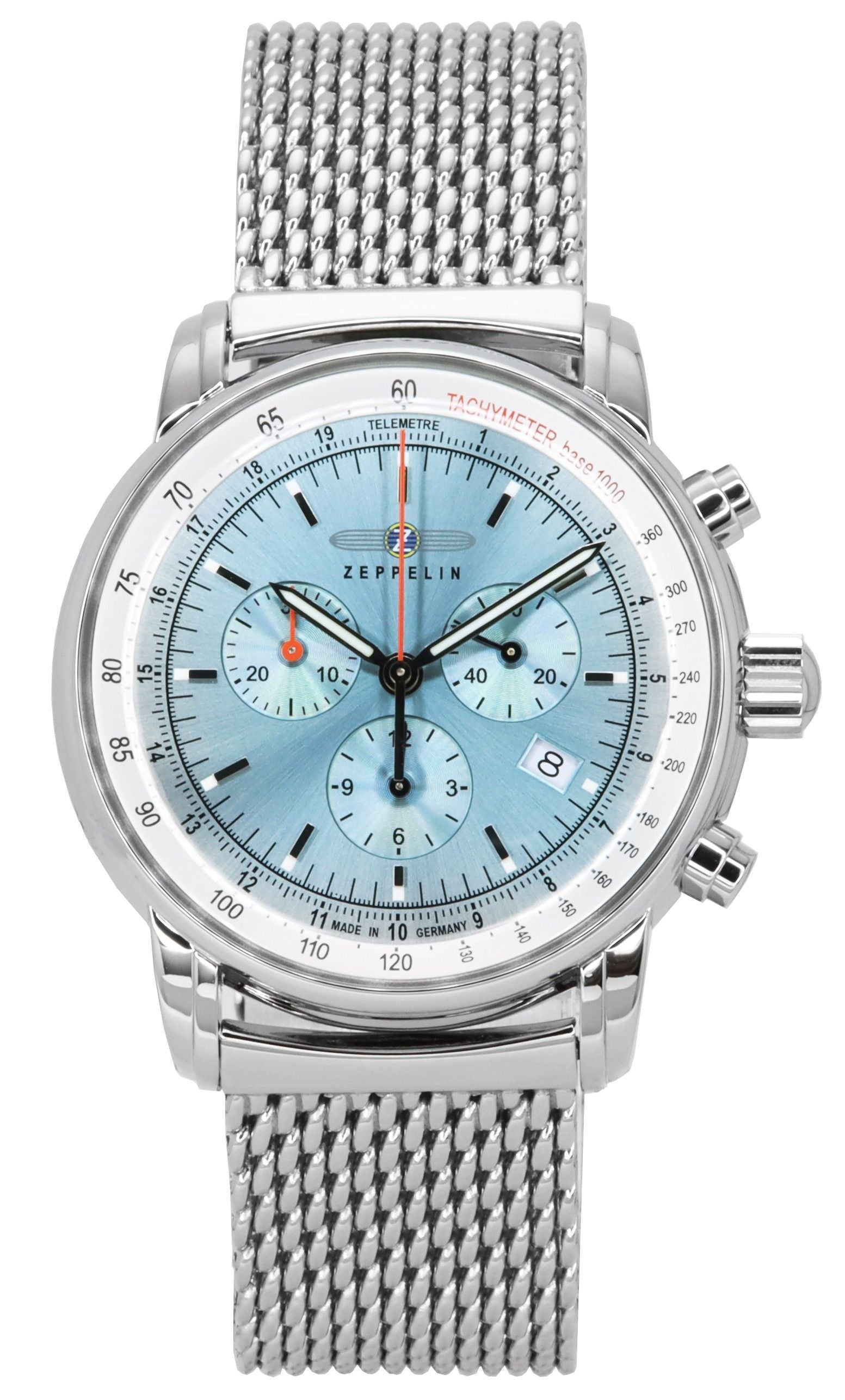 Zeppelin LZ14 Marine Chronograph Stainless Steel Ice Blue Dial Quartz 8886M3 Men's Watch - Prestige Stones