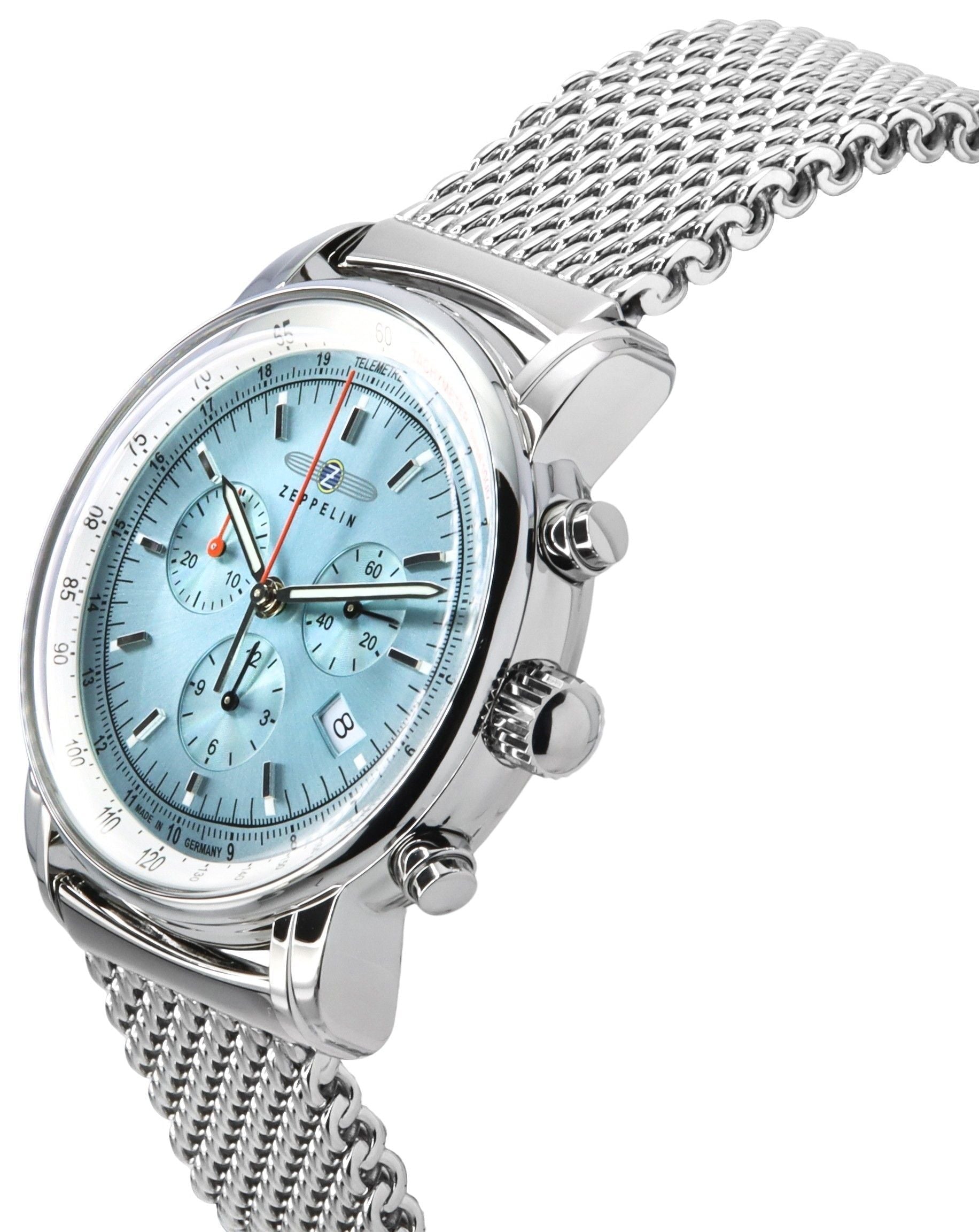 Zeppelin LZ14 Marine Chronograph Stainless Steel Ice Blue Dial Quartz 8886M3 Men's Watch - Prestige Stones