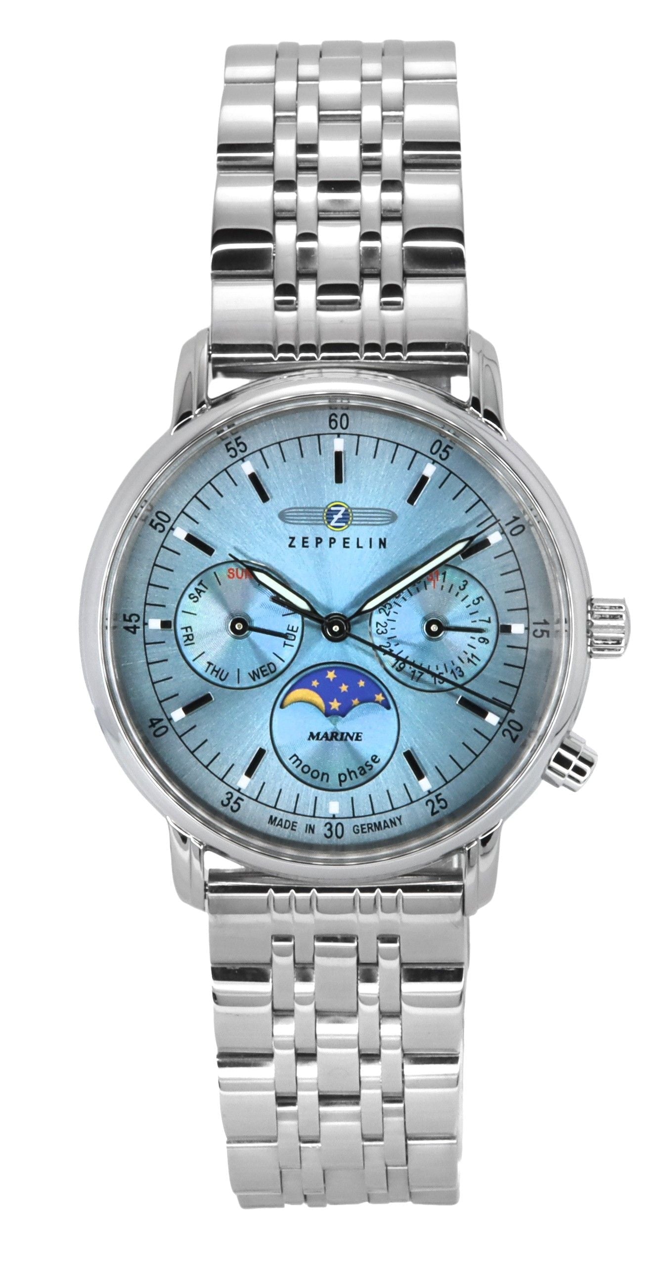 Zeppelin LZ14 Marine Moonphase Stainless Steel Ice Blue Dial Quartz 8637M3 Women's Watch - Prestige Stones