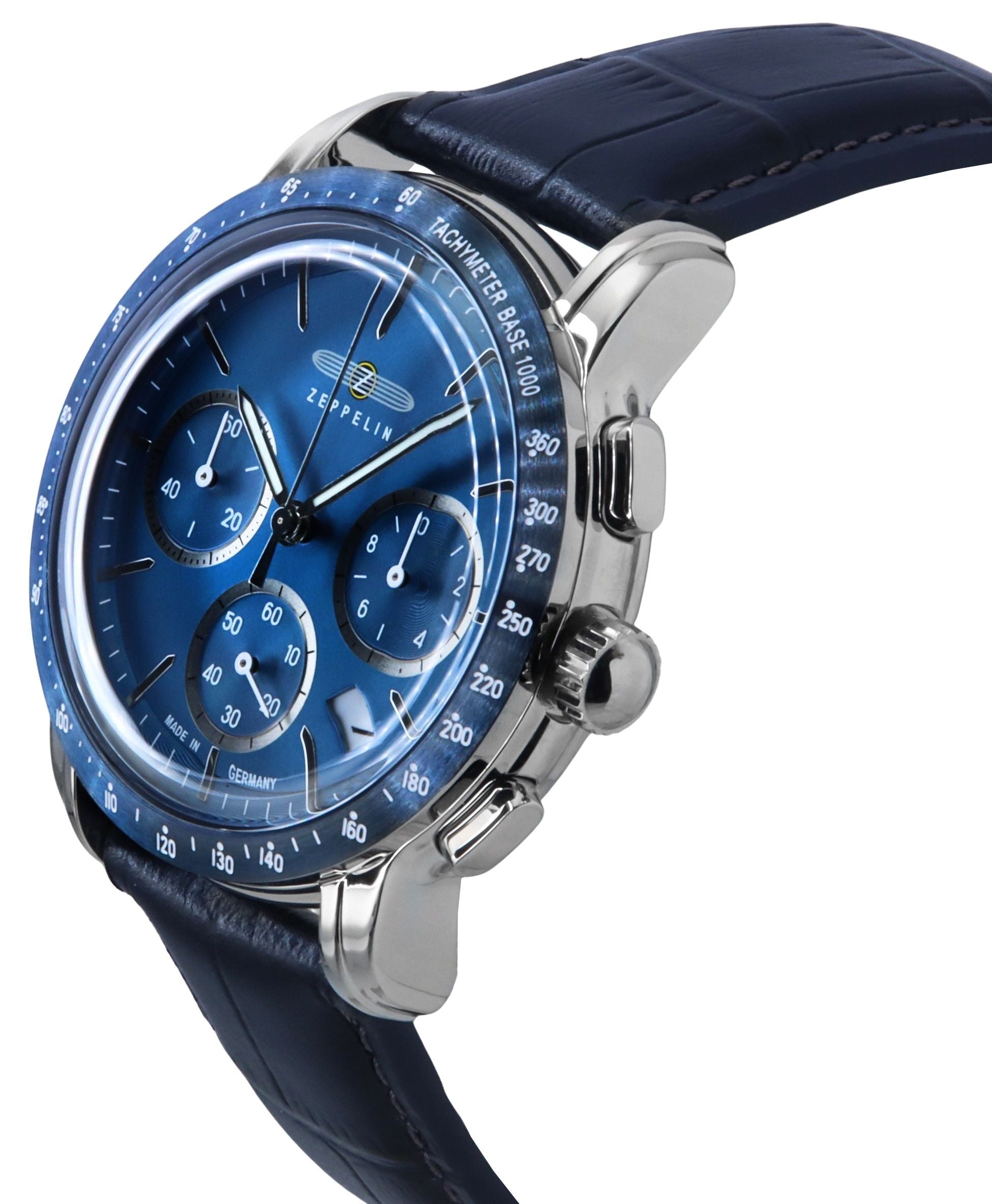 Zeppelin New York Chronograph Leather Strap Blue Dial Quartz 88783 Men's Watch - Prestige Stones