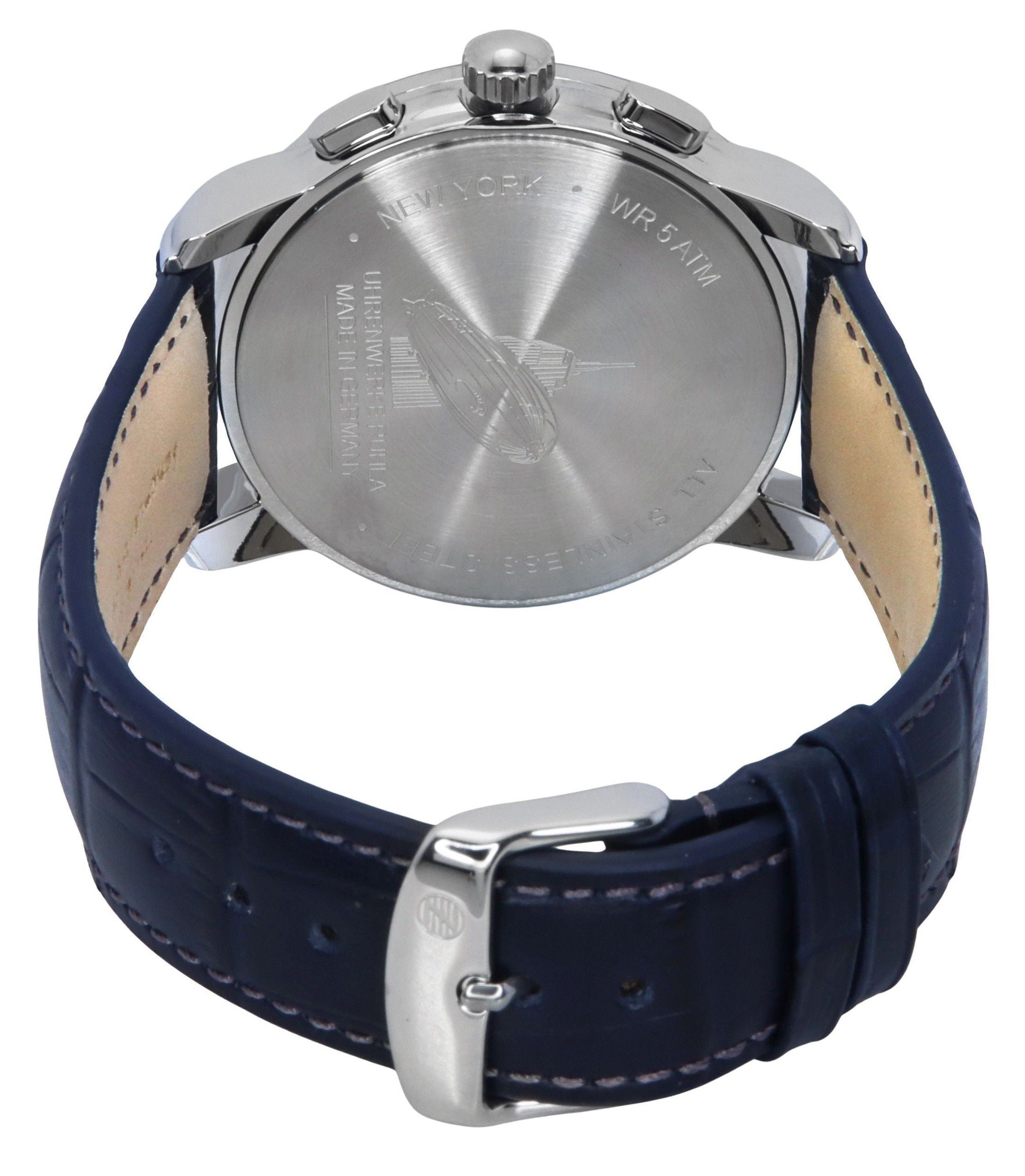 Zeppelin New York Chronograph Leather Strap Blue Dial Quartz 88783 Men's Watch - Prestige Stones