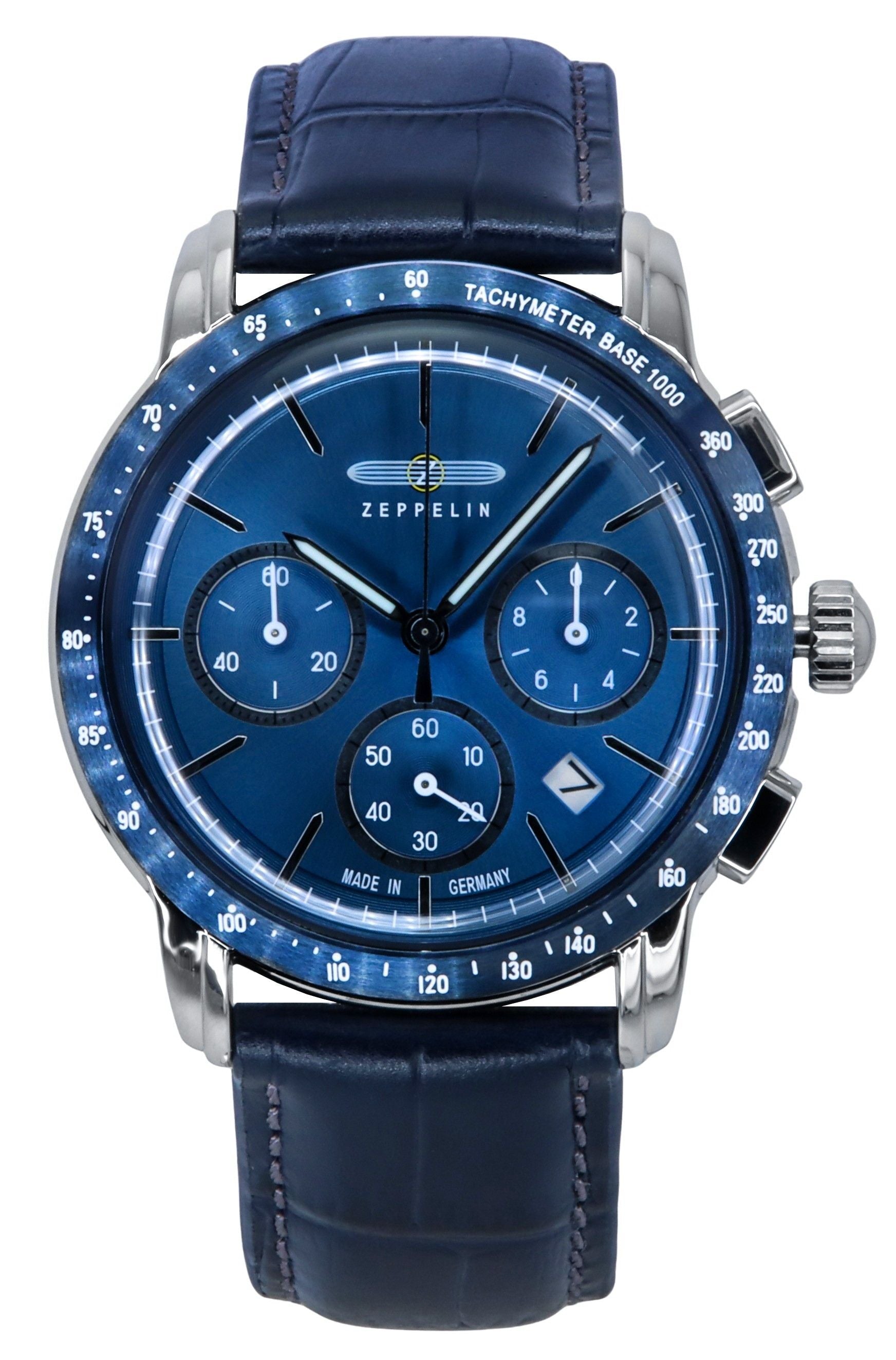 Zeppelin New York Chronograph Leather Strap Blue Dial Quartz 88783 Men's Watch - Prestige Stones