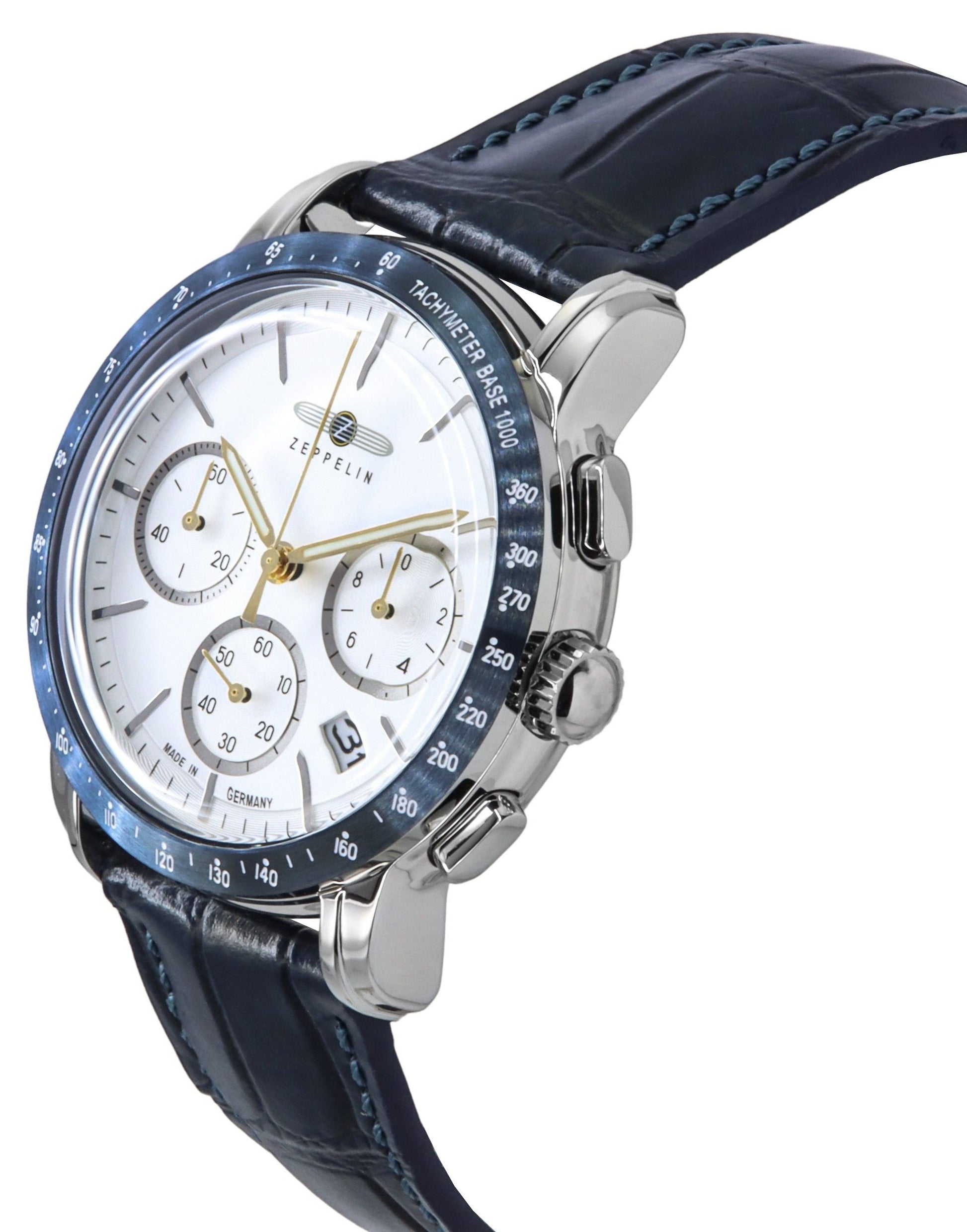 Zeppelin New York Chronograph Leather Strap White Dial Quartz 88781 Men's Watch - Prestige Stones