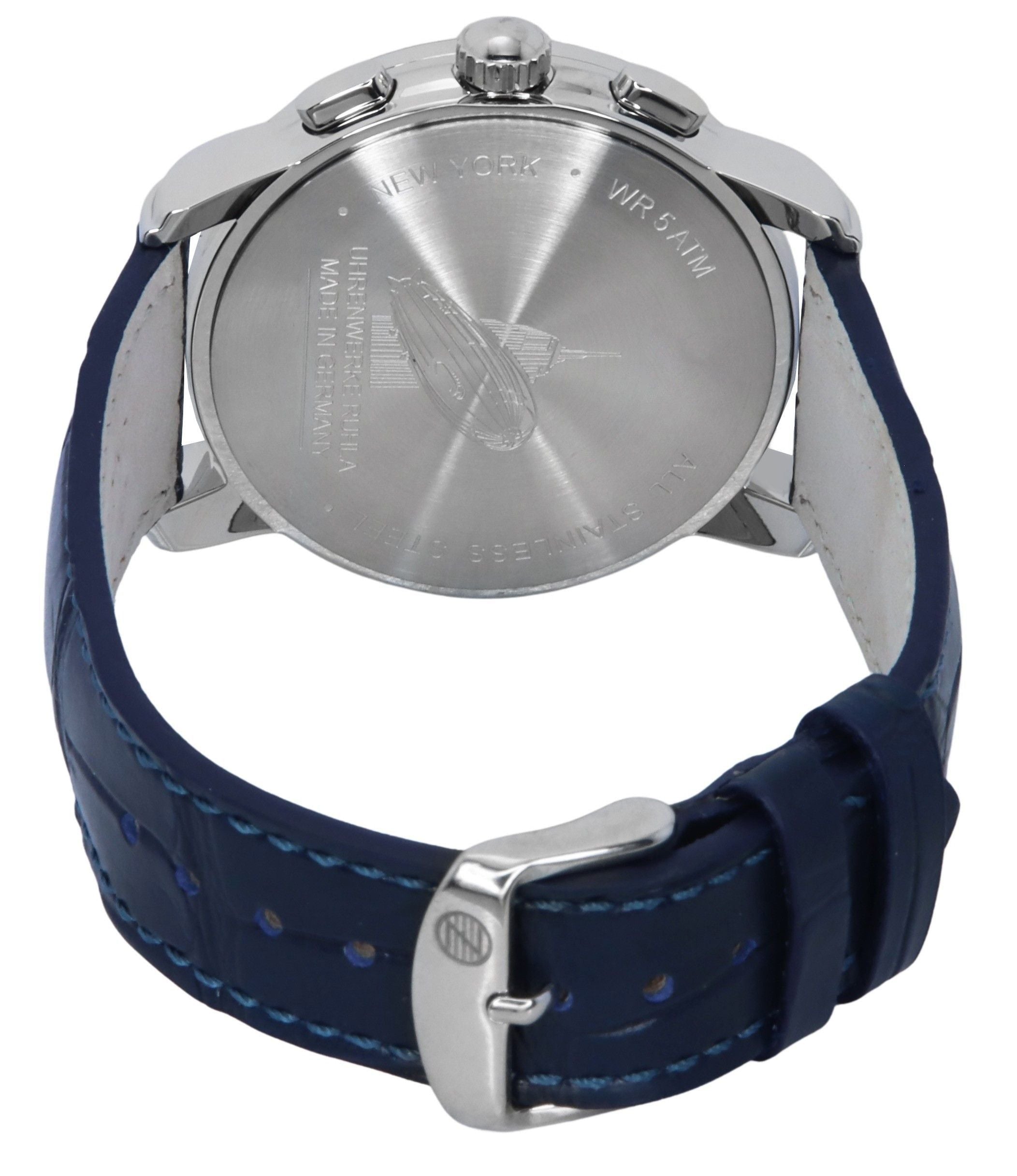 Zeppelin New York Chronograph Leather Strap White Dial Quartz 88781 Men's Watch - Prestige Stones