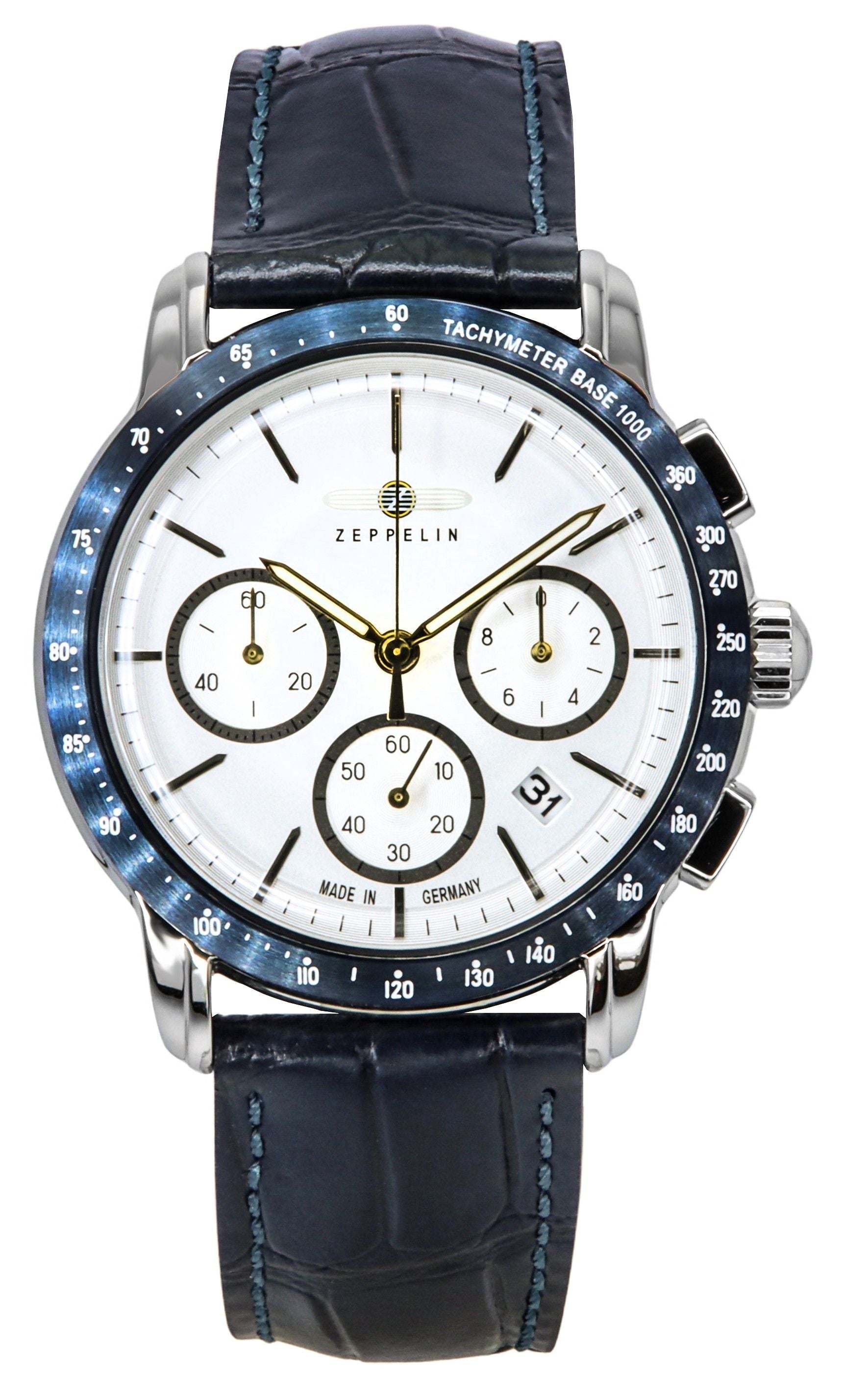 Zeppelin New York Chronograph Leather Strap White Dial Quartz 88781 Men's Watch - Prestige Stones