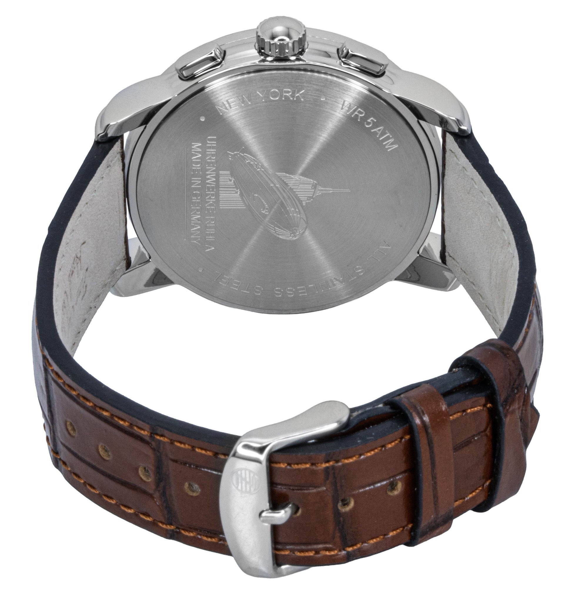Zeppelin New York Chronograph Leather Strap White Dial Quartz 88784 Men's Watch - Prestige Stones