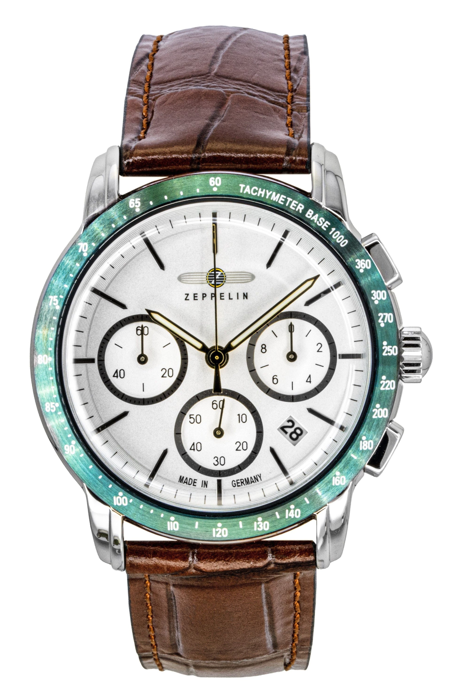 Zeppelin New York Chronograph Leather Strap White Dial Quartz 88784 Men's Watch - Prestige Stones